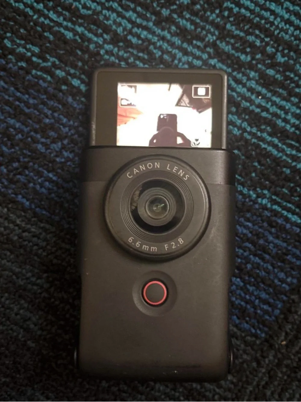Canon Black Compact Camera with Red Button Accent